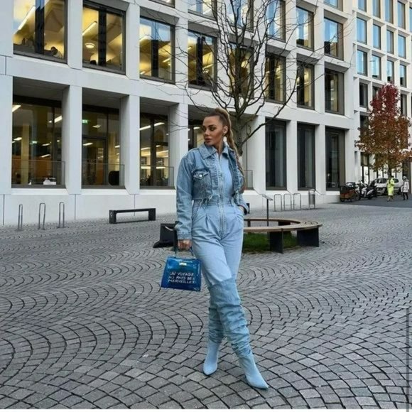 ZARA BLUE OVER THE KNEE DEMIM BOOTS - Picture 6 of 7